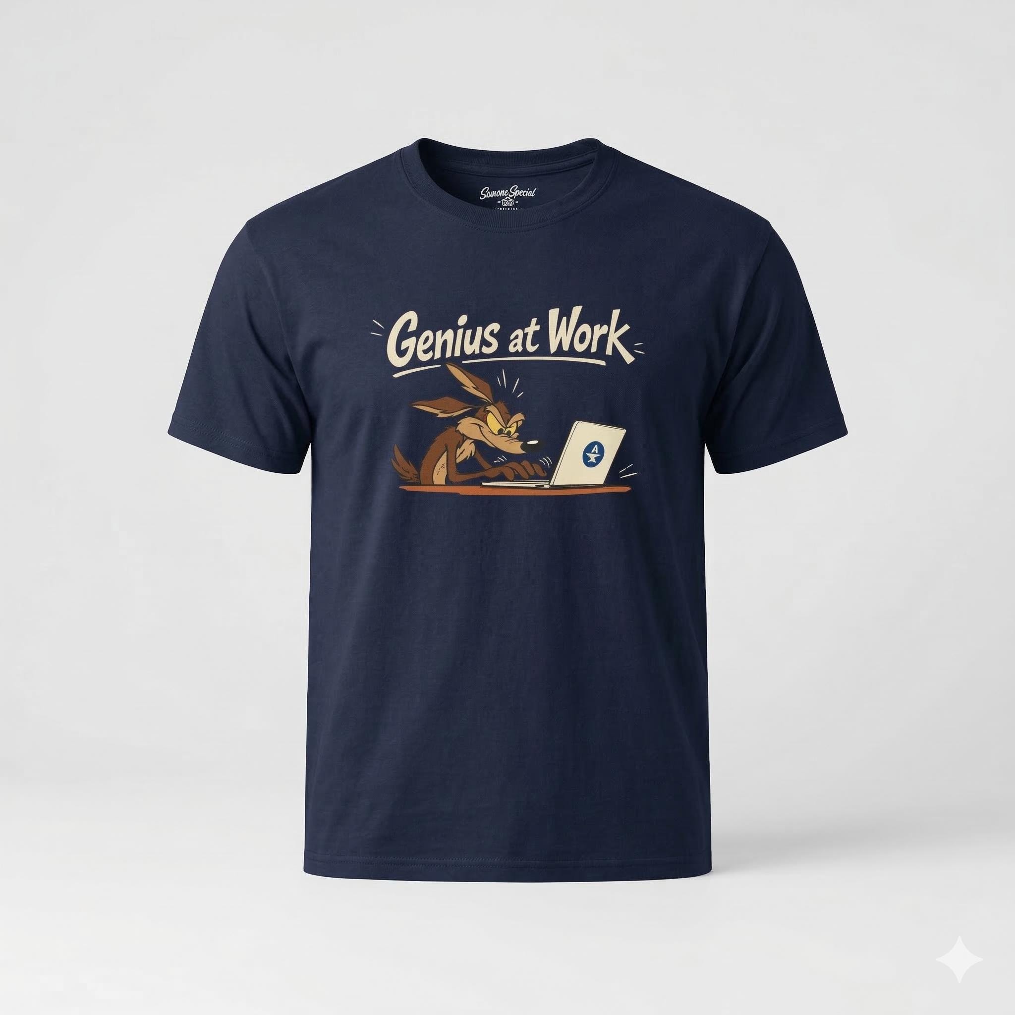 Programmierer T-Shirt, Wile E. Coyote, Genius at Work! Geschenk für Software Entwickler & Informatiker, IT Nerd Coding. Shirt Unisex
