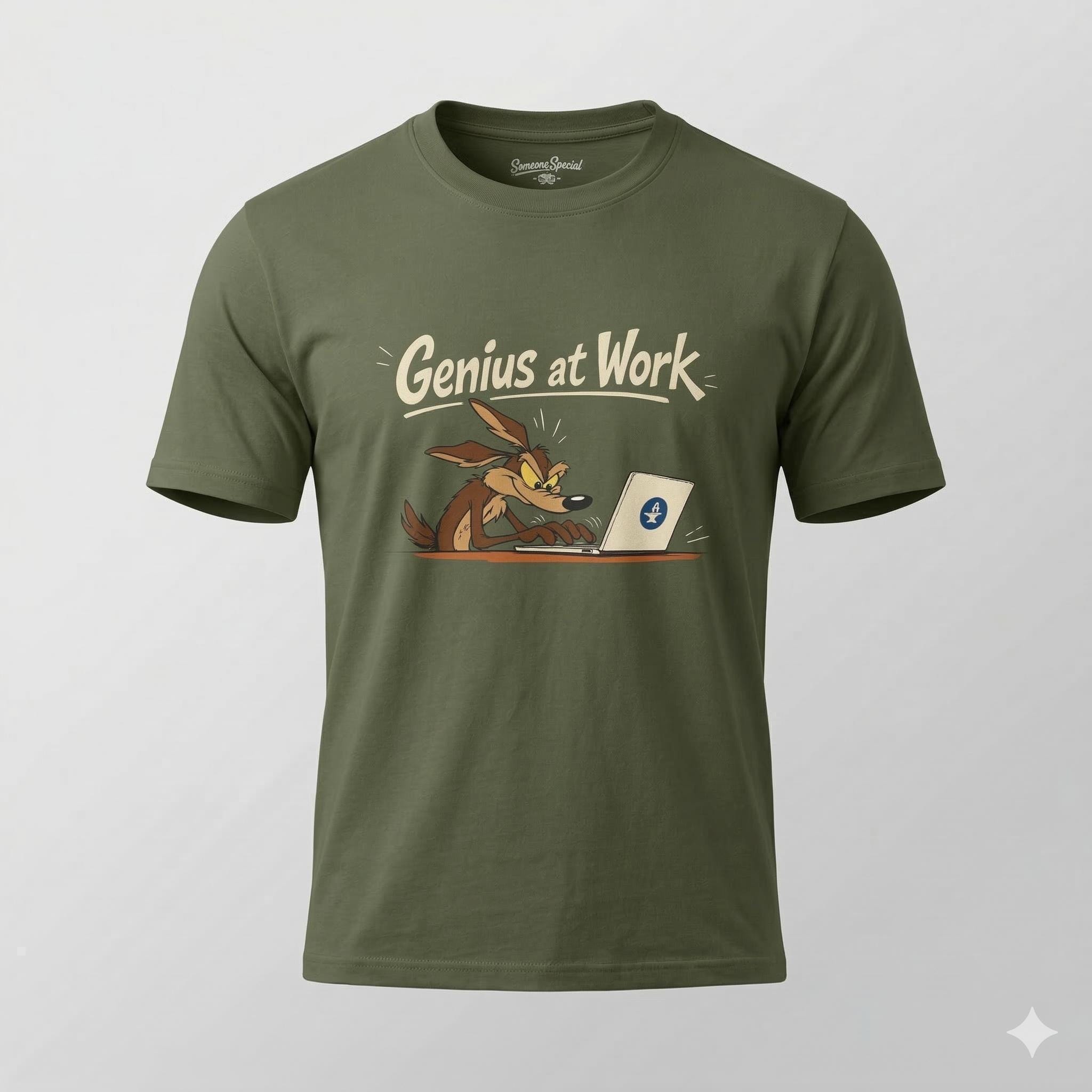 Programmierer T-Shirt, Wile E. Coyote, Genius at Work! Geschenk für Software Entwickler & Informatiker, IT Nerd Coding. Shirt Unisex
