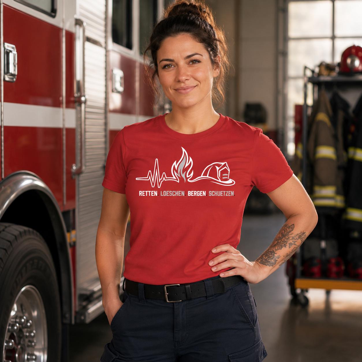 Feuerwehr T-Shirt - Retten Löschen Bergen Schützen Shirt für Feuerwehrmann, Feuerwehrfrau & freiwillige Feuerwehr