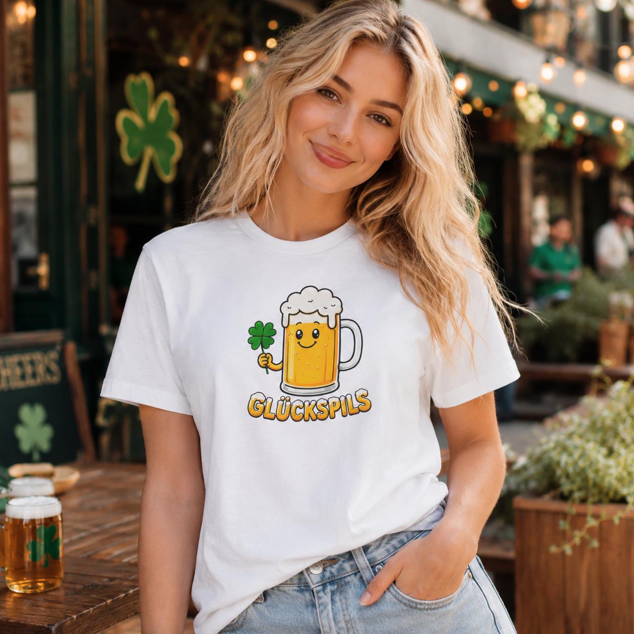 Glückspils Shirt - Lustiges Bier T-Shirt mit Kleeblatt für Bierfreunde, Pub Fans & Glückspilze
