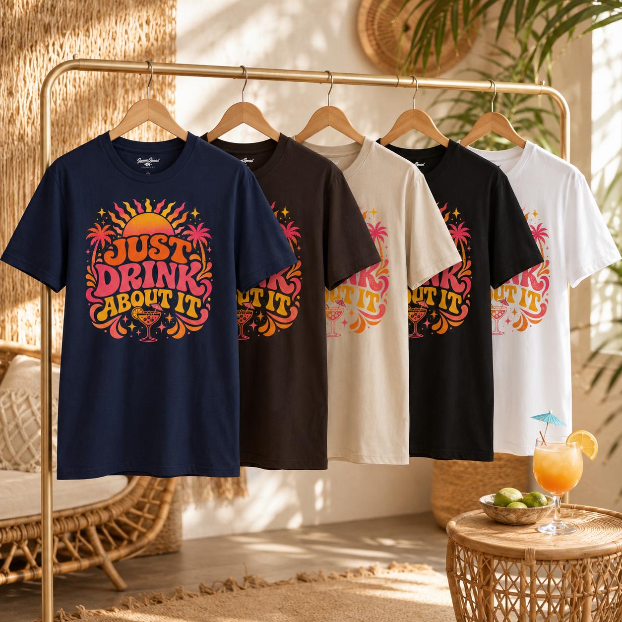 Trinken statt Nachdenken Shirt – Just Drink About It T-Shirt für Festival, Malle, Urlaub, Party & Sommer