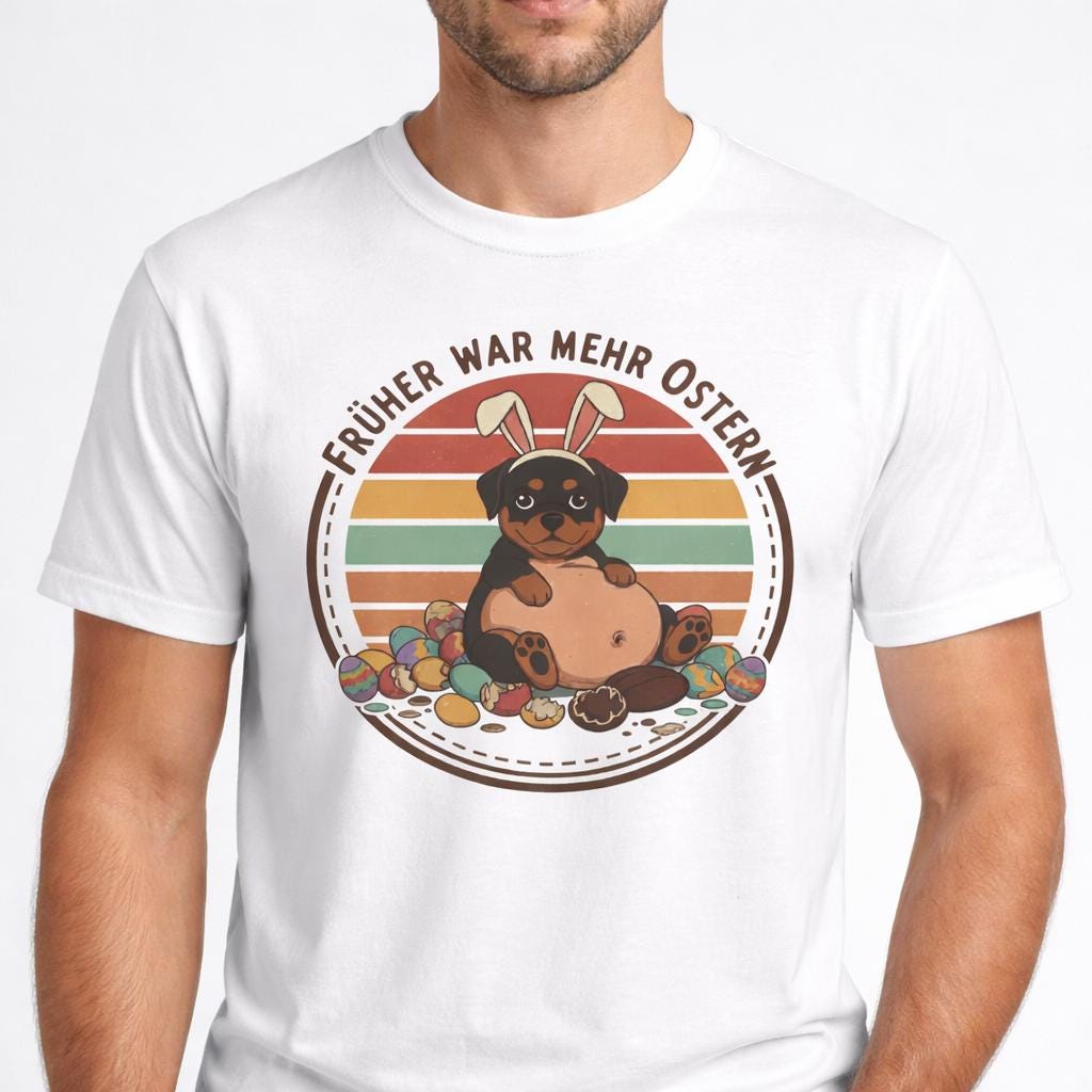 Lustiges Oster T-Shirt mit Hund & Retro-Print – „Früher war mehr Ostern“