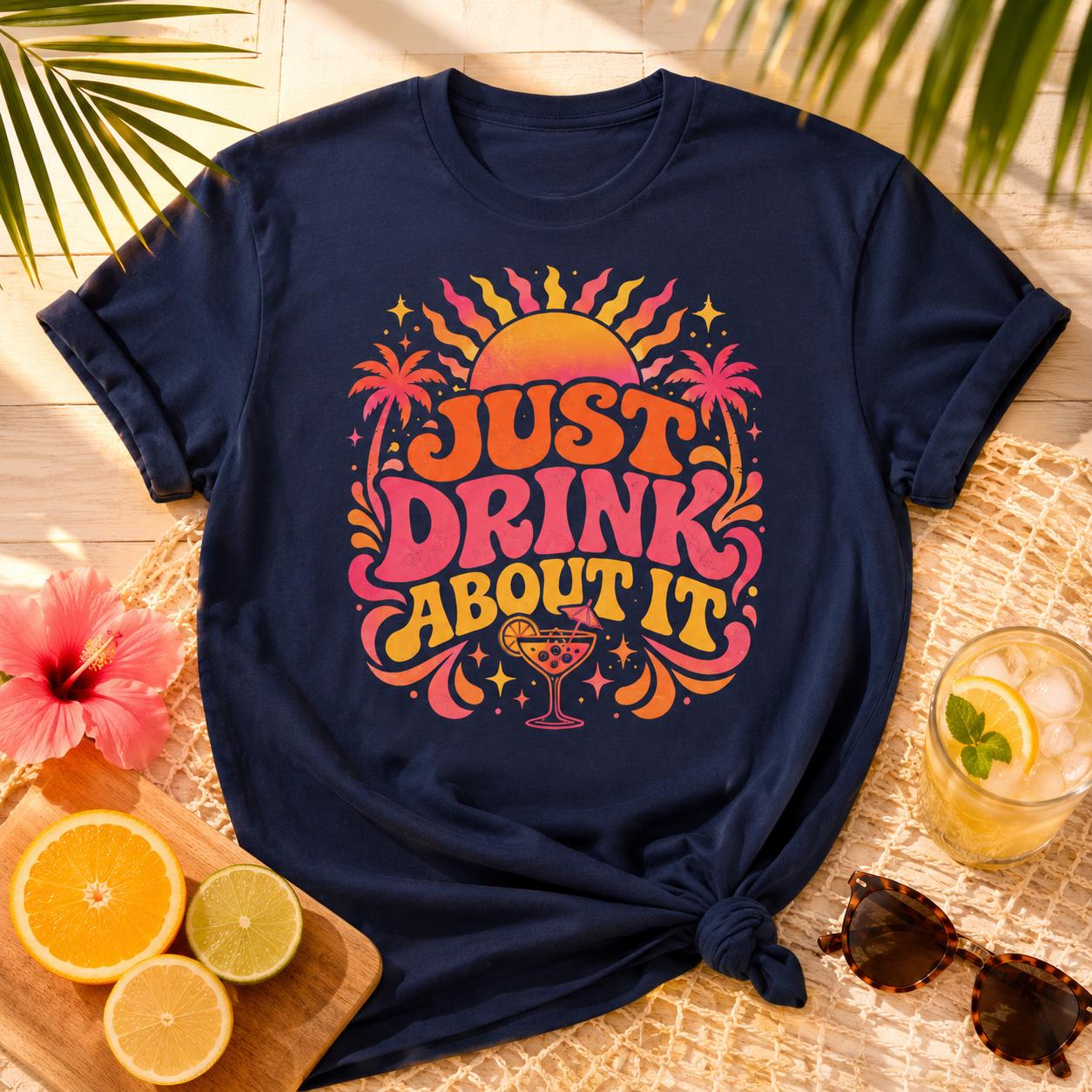 Trinken statt Nachdenken Shirt – Just Drink About It T-Shirt für Festival, Malle, Urlaub, Party & Sommer