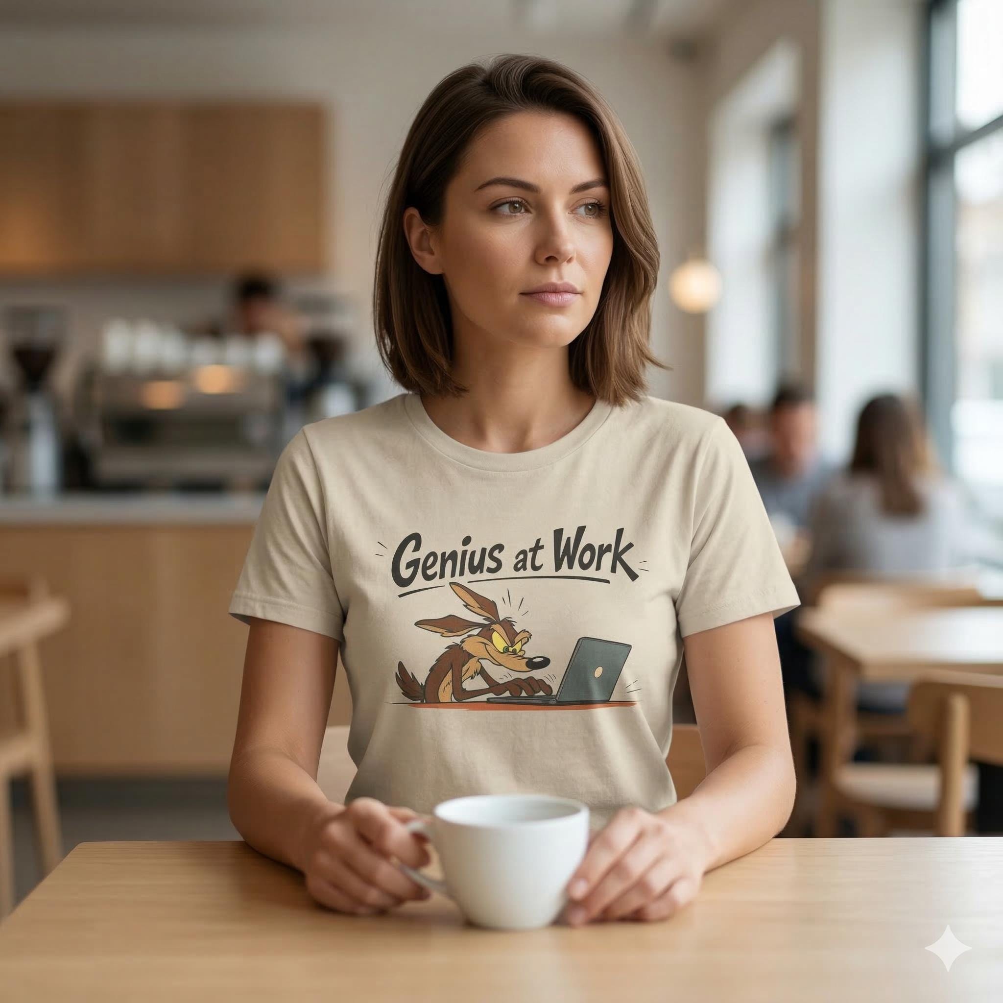 Programmierer T-Shirt, Wile E. Coyote, Genius at Work! Geschenk für Software Entwickler & Informatiker, IT Nerd Coding. Shirt Unisex