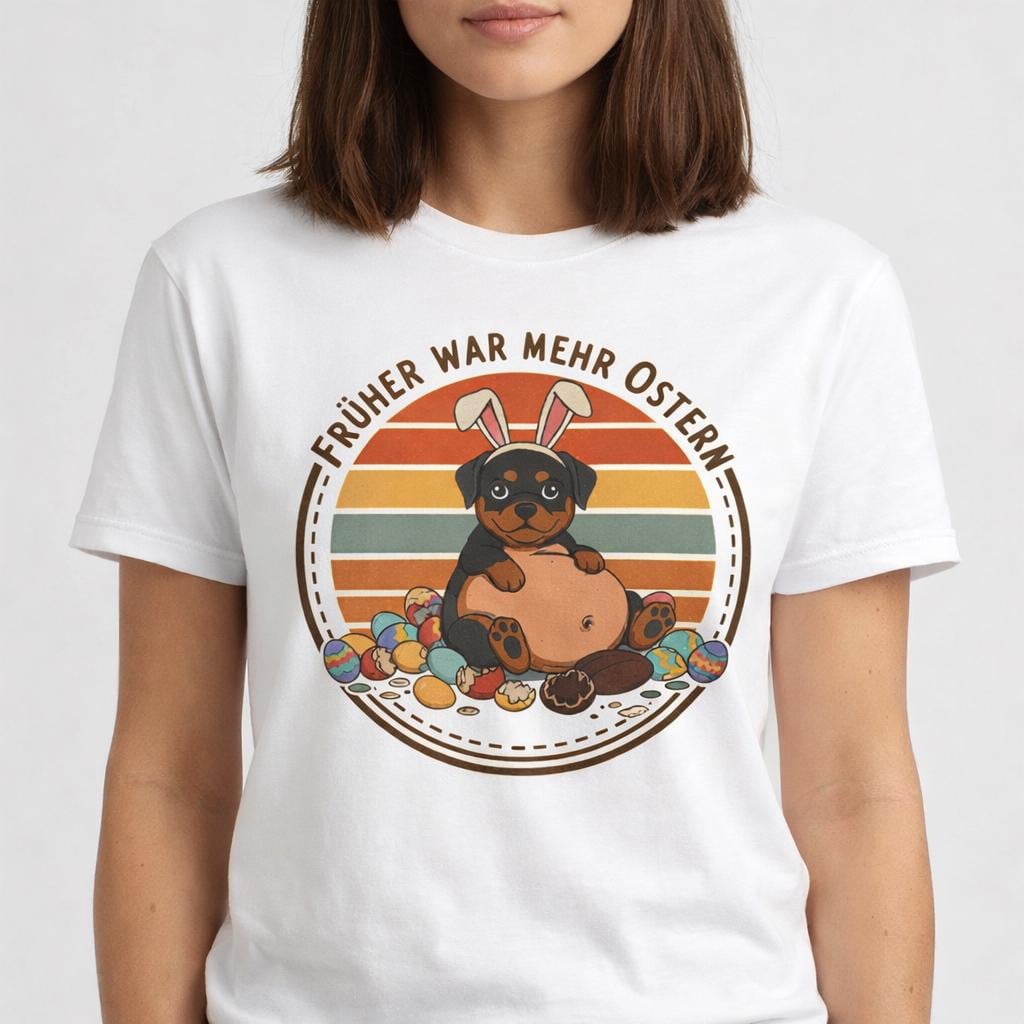 Lustiges Oster T-Shirt mit Hund & Retro-Print – „Früher war mehr Ostern“