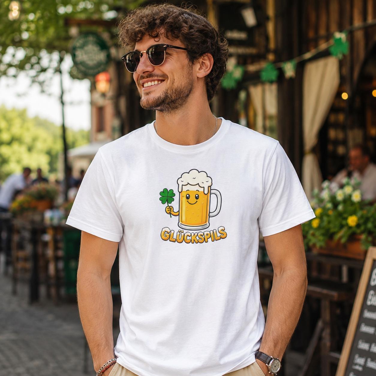 Glückspils Shirt - Lustiges Bier T-Shirt mit Kleeblatt für Bierfreunde, Pub Fans & Glückspilze