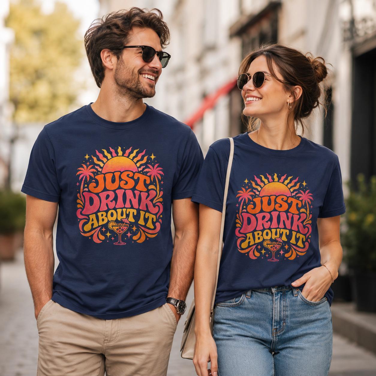 Trinken statt Nachdenken Shirt – Just Drink About It T-Shirt für Festival, Malle, Urlaub, Party & Sommer