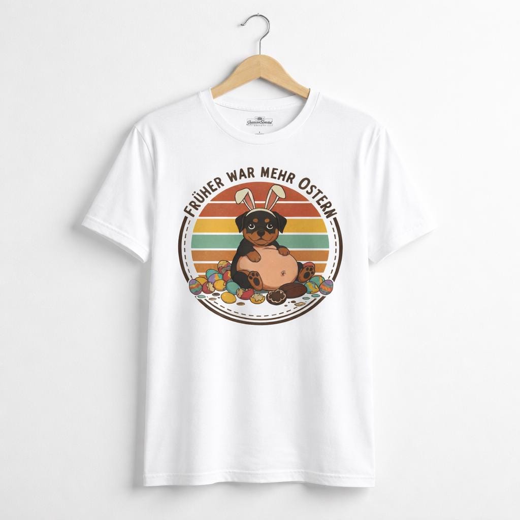 Lustiges Oster T-Shirt mit Hund & Retro-Print – „Früher war mehr Ostern“