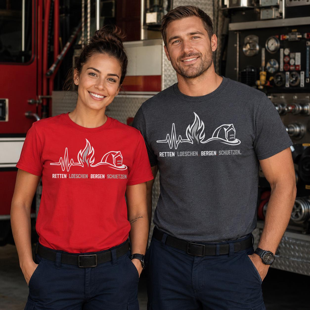 Feuerwehr T-Shirt - Retten Löschen Bergen Schützen Shirt für Feuerwehrmann, Feuerwehrfrau & freiwillige Feuerwehr