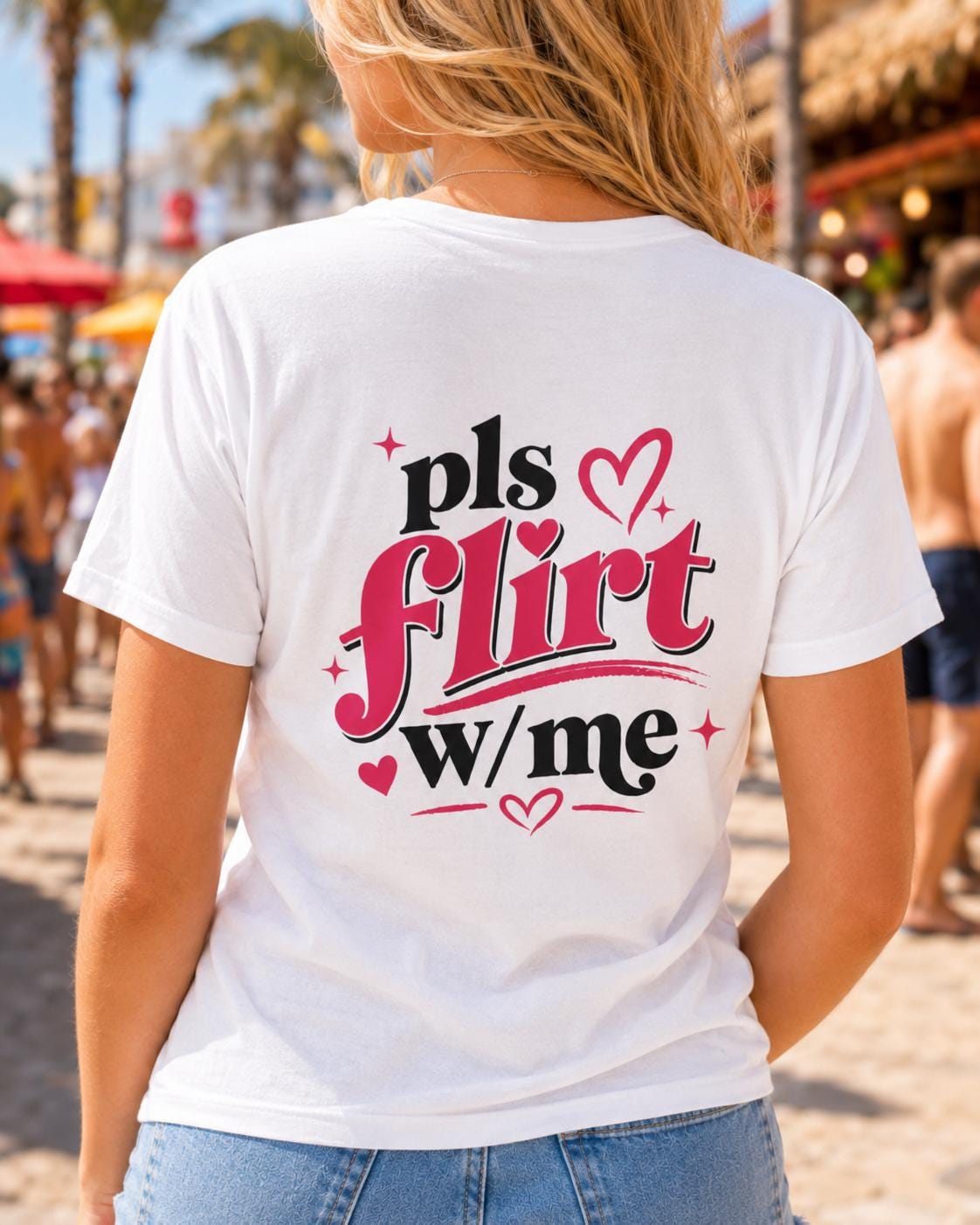 Mallorca Malle 2026 Shirt Damen - Flirte mit mir! pls flirt w/me Rückenprint, Flirt Urlaub Party Shirt, Ballermann Outfit Sommer