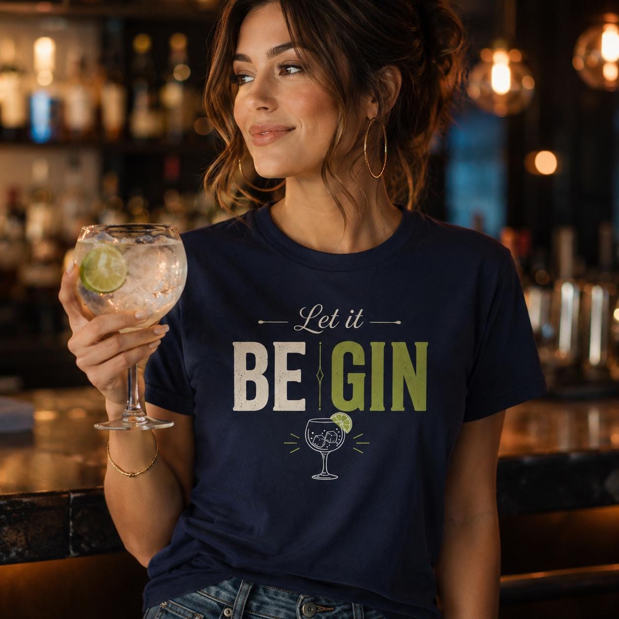 Let it BE GIN Shirt – lustiges Gin T-Shirt für Gin Liebhaber, Party, Barabend, Geschenk für Frauen & Männer