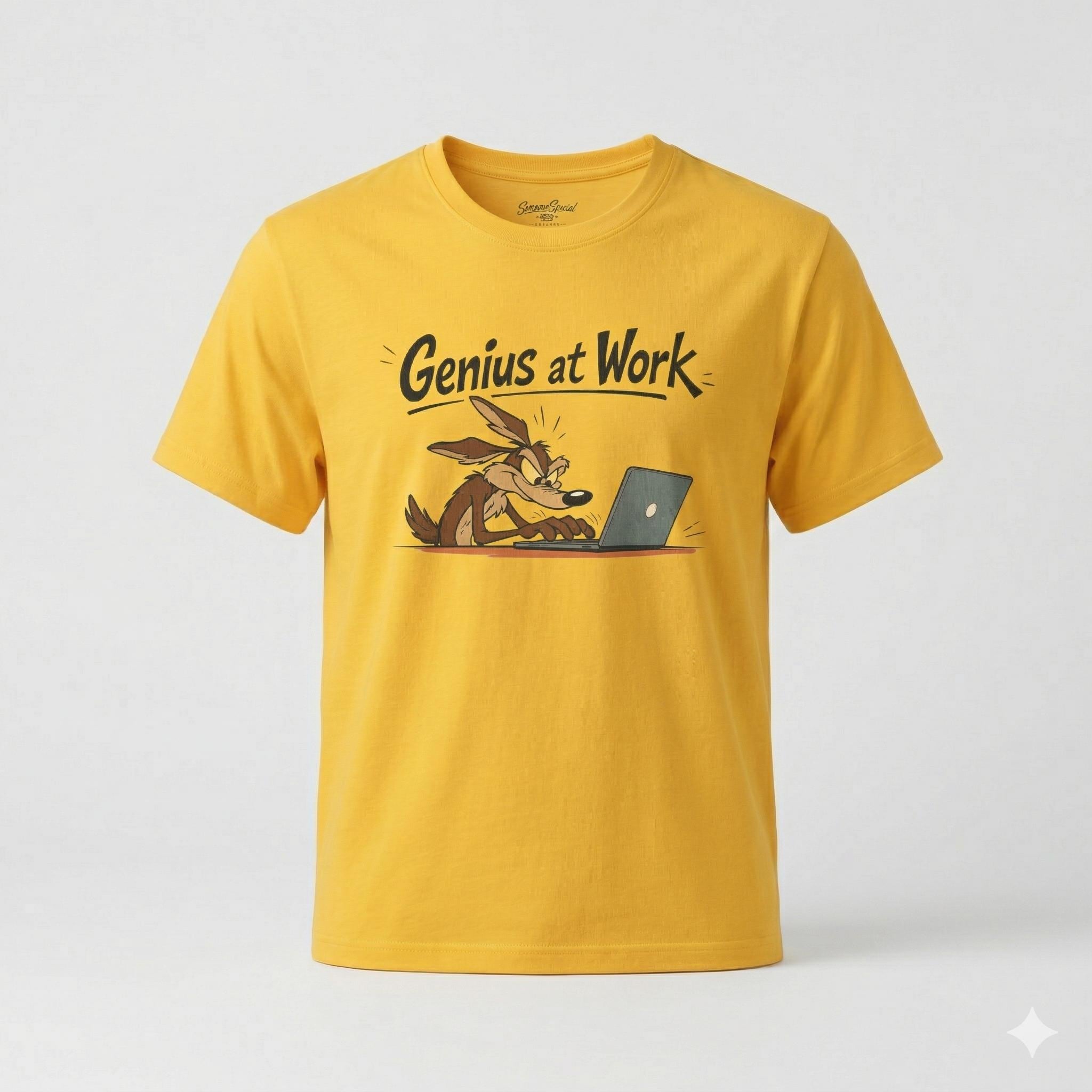IT Humor Shirt. Genius at Work! Wile E. Coyote, bequemes leichtes Baumwollshirt für Coder, Gamer & Nerds, Unisex Fit