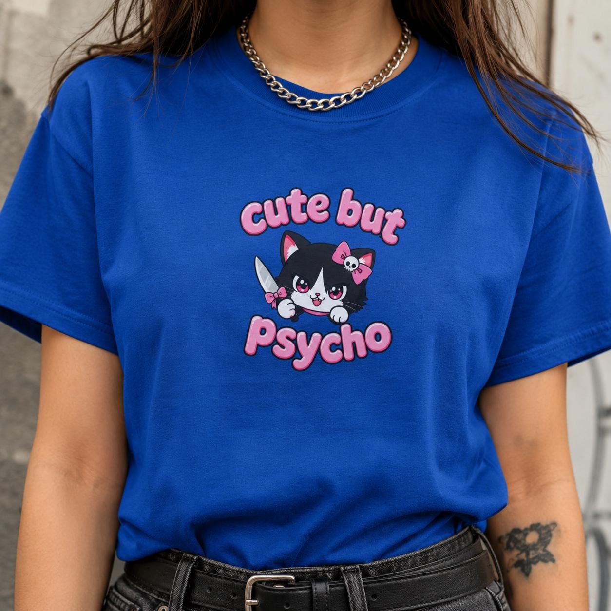 Cute But Psycho Shirt, Pink Kawaii Cat T-Shirt for Women, Funny Sassy Graphic Tee, Cute Psycho Shirt, Gift for Her