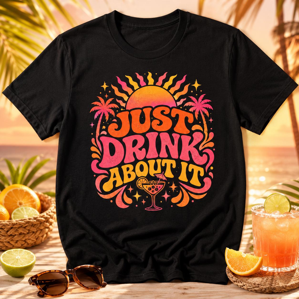 Trinken statt Nachdenken Shirt – Just Drink About It T-Shirt für Festival, Malle, Urlaub, Party & Sommer