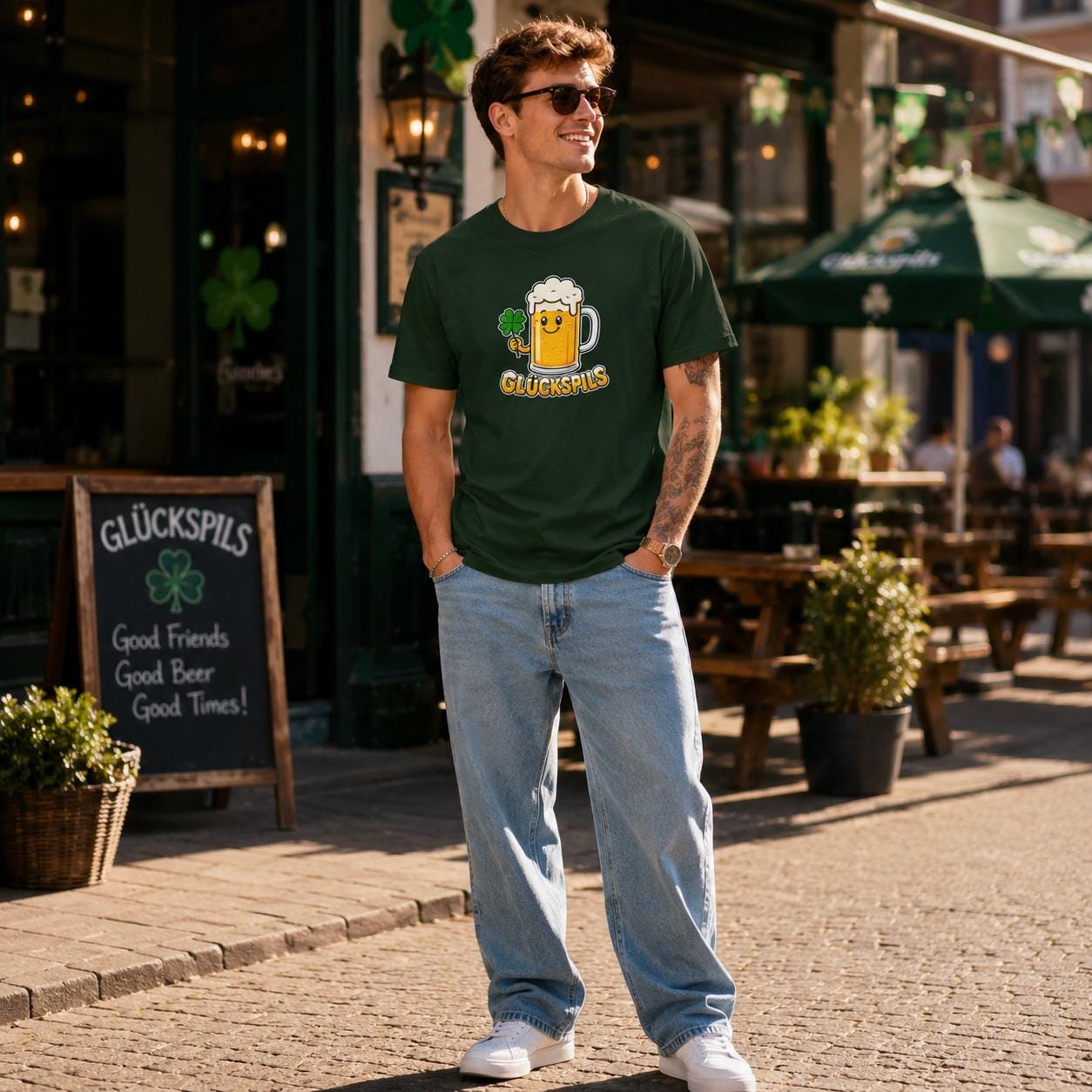 Glückspils Shirt - Lustiges Bier T-Shirt mit Kleeblatt für Bierfreunde, Pub Fans & Glückspilze