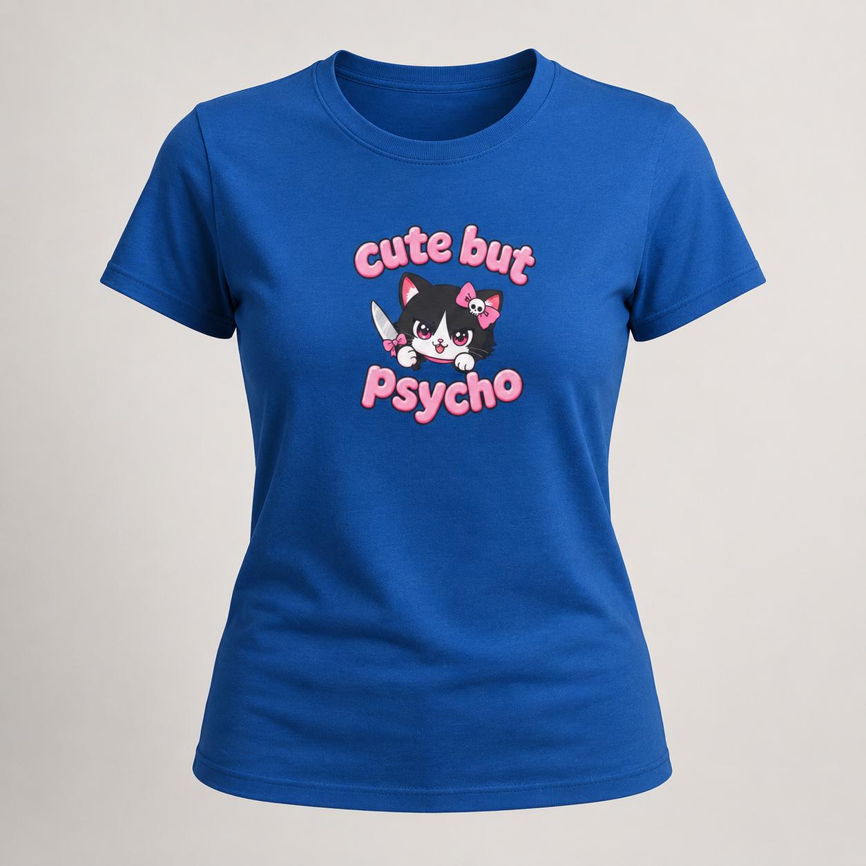 Cute But Psycho Shirt, Pink Kawaii Cat T-Shirt for Women, Funny Sassy Graphic Tee, Cute Psycho Shirt, Gift for Her