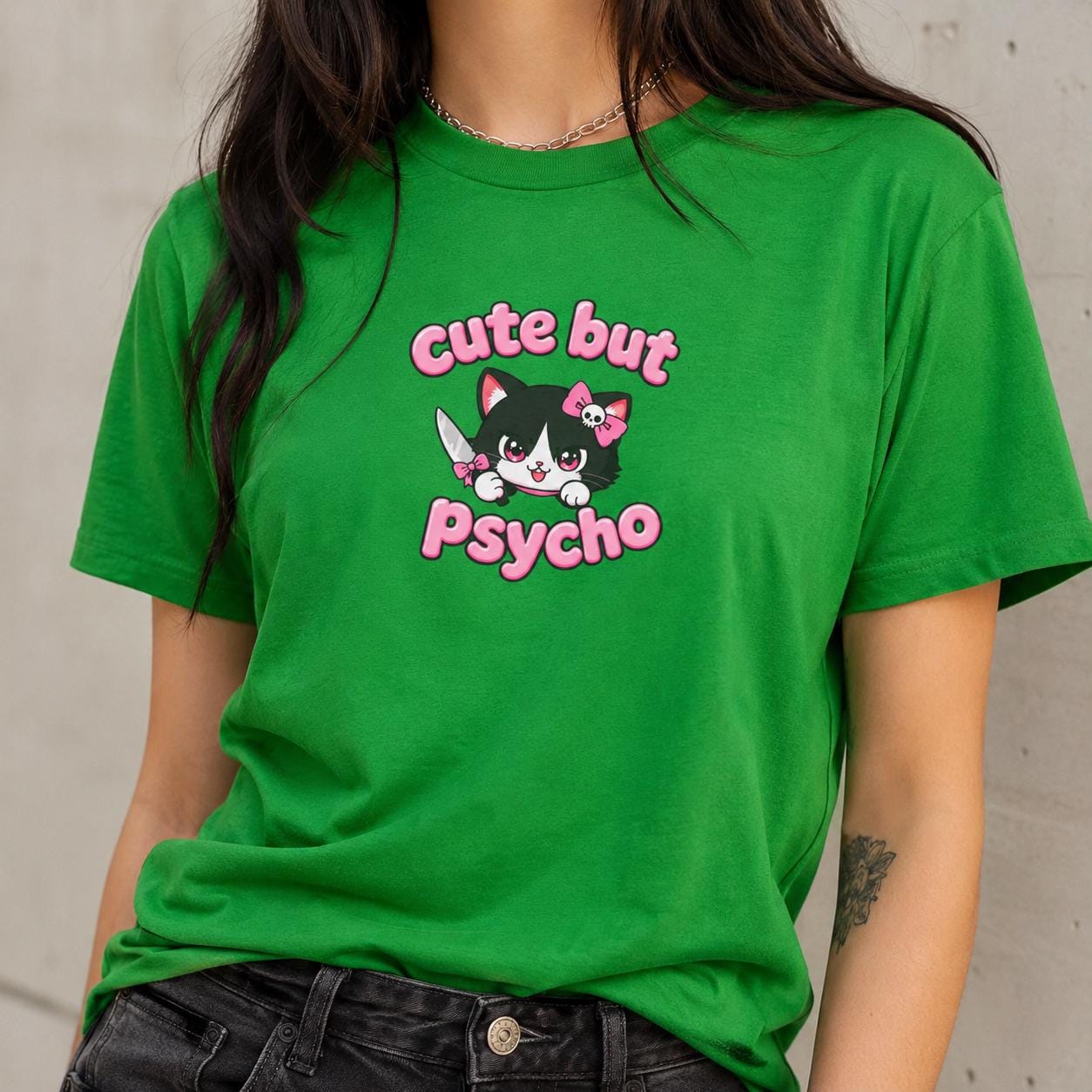 Cute But Psycho Shirt, Pink Kawaii Cat T-Shirt for Women, Funny Sassy Graphic Tee, Cute Psycho Shirt, Gift for Her