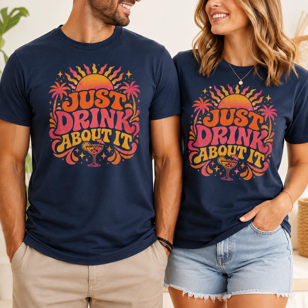 Trinken statt Nachdenken Shirt – Just Drink About It T-Shirt für Festival, Malle, Urlaub, Party & Sommer