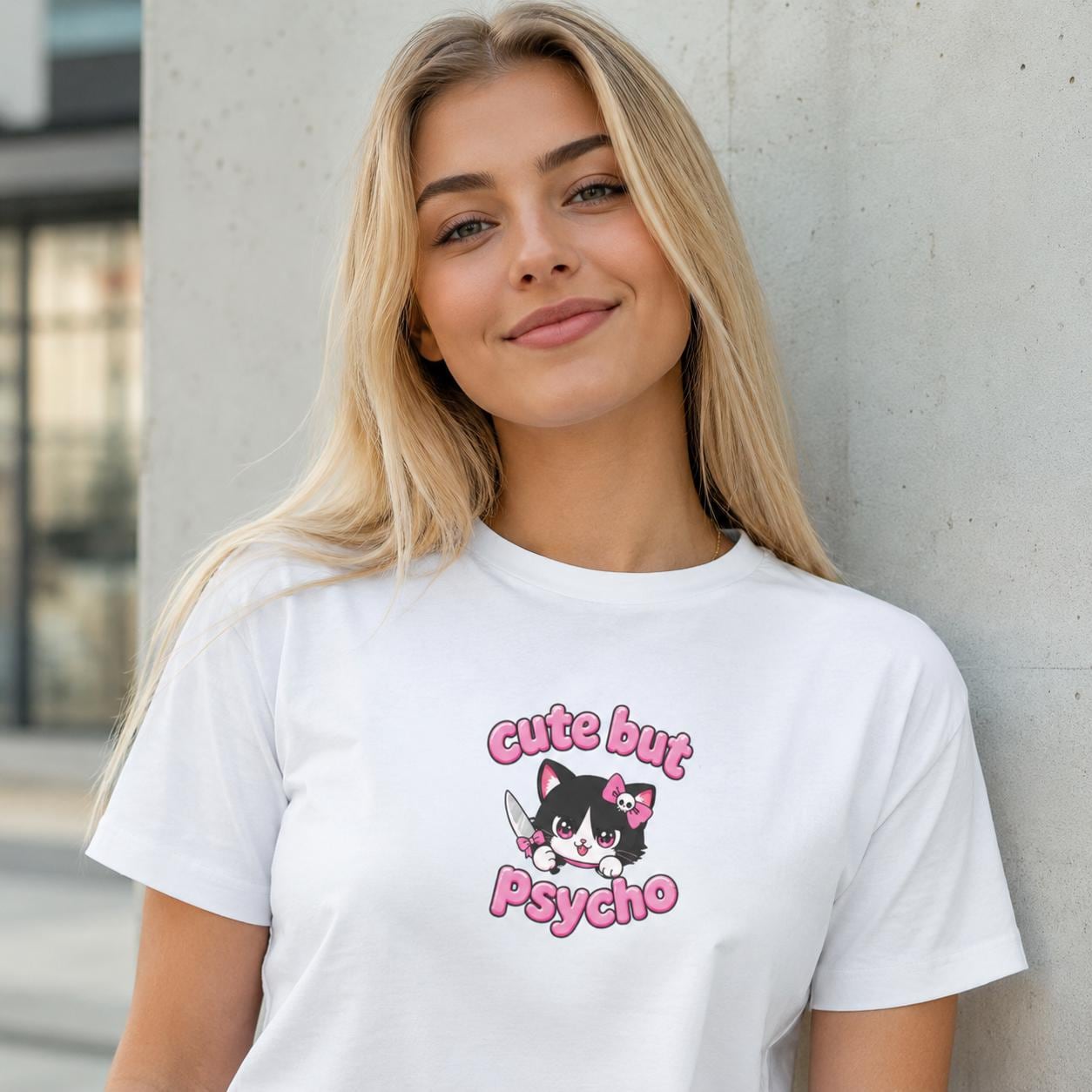 Cute But Psycho Shirt, Pink Kawaii Cat T-Shirt for Women, Funny Sassy Graphic Tee, Cute Psycho Shirt, Gift for Her