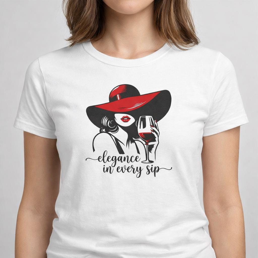 Weinliebhaber T-Shirt Damen, Elegance in Every Sip Shirt, Elegantes Wine Lover Tee, Geschenk für Weinliebhaberin