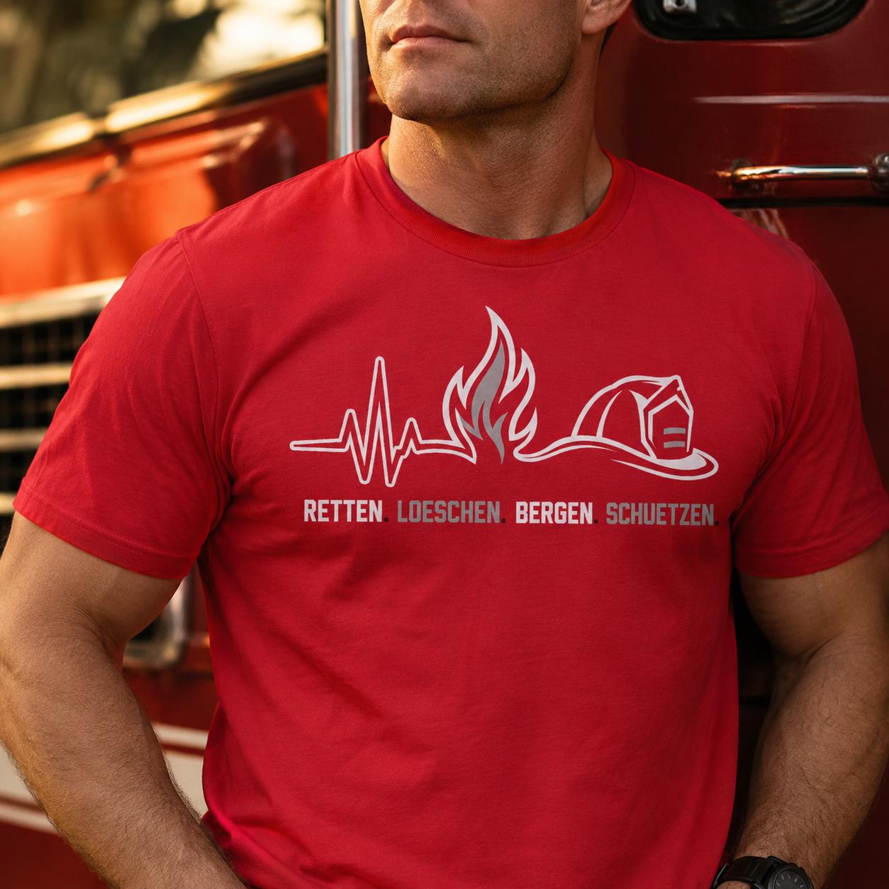 Feuerwehr T-Shirt - Retten Löschen Bergen Schützen Shirt für Feuerwehrmann, Feuerwehrfrau & freiwillige Feuerwehr