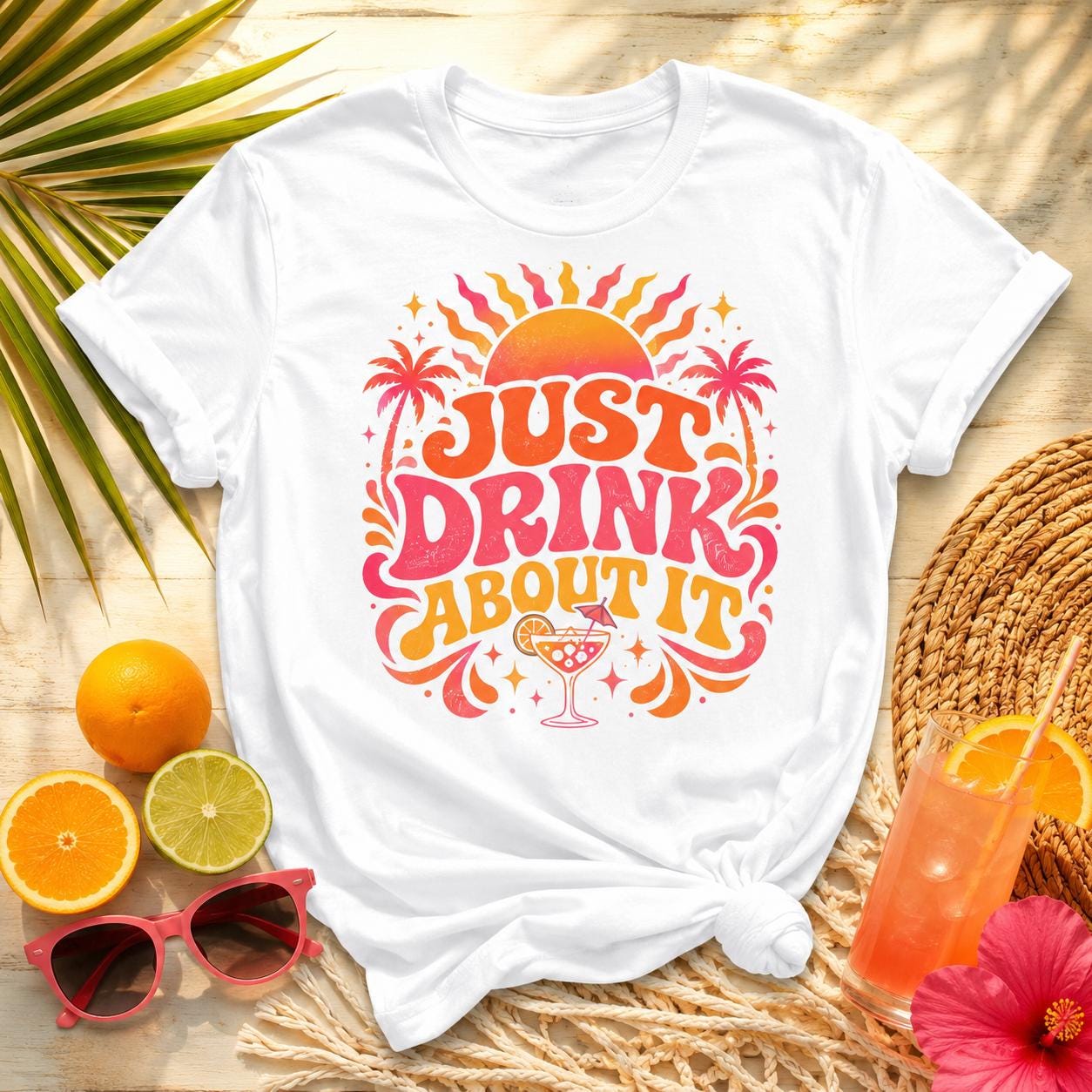 Trinken statt Nachdenken Shirt – Just Drink About It T-Shirt für Festival, Malle, Urlaub, Party & Sommer