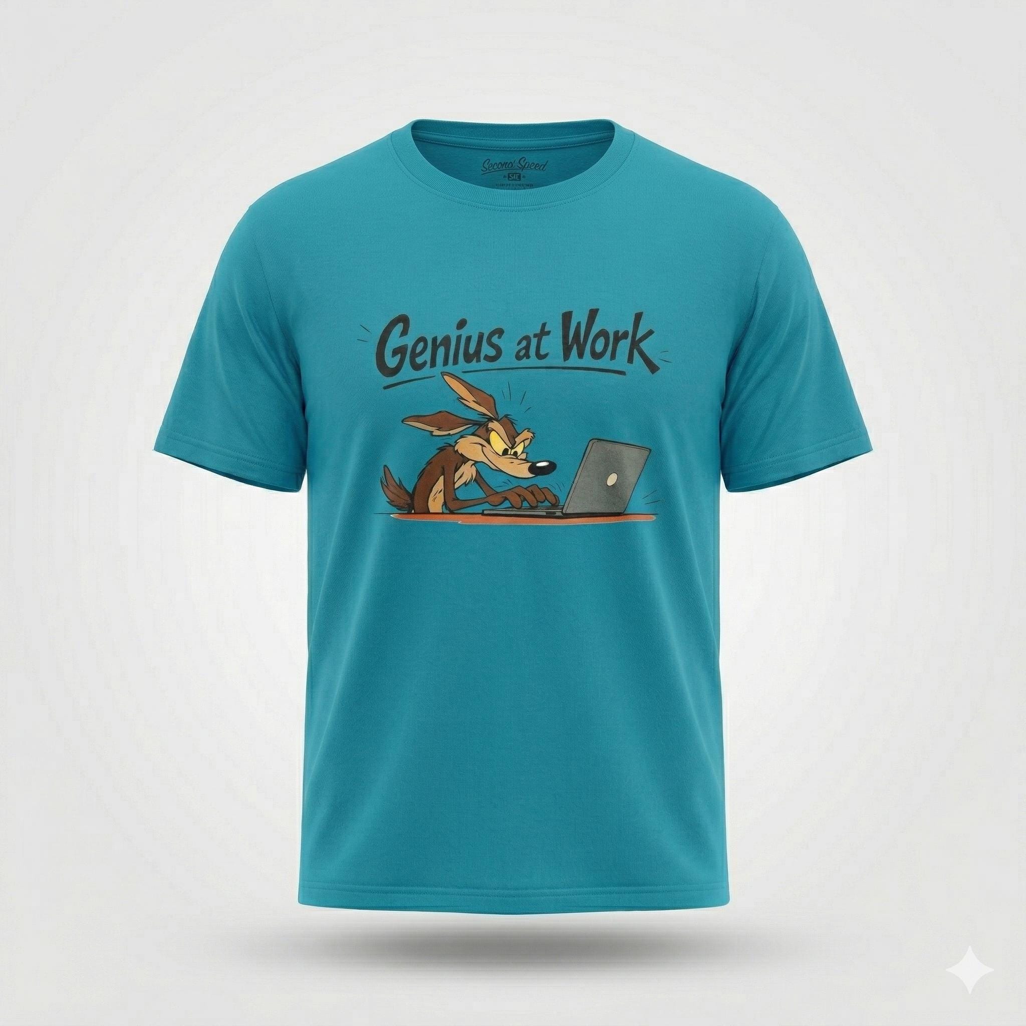 IT Humor Shirt. Genius at Work! Wile E. Coyote, bequemes leichtes Baumwollshirt für Coder, Gamer & Nerds, Unisex Fit
