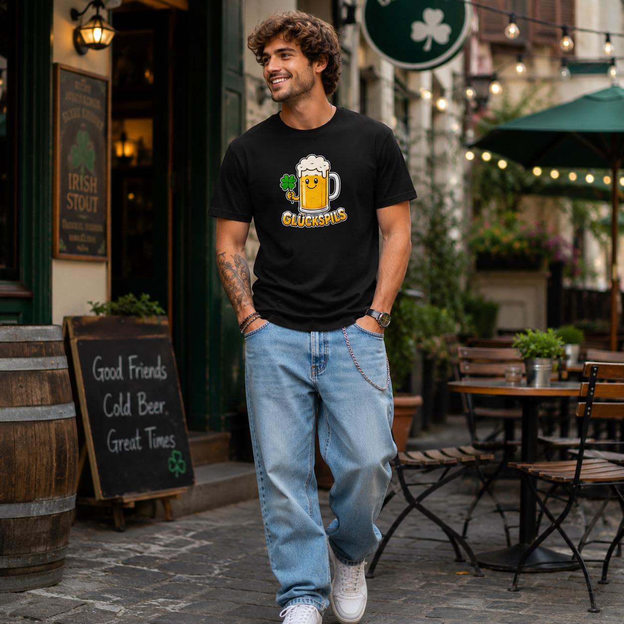 Glückspils Shirt - Lustiges Bier T-Shirt mit Kleeblatt für Bierfreunde, Pub Fans & Glückspilze