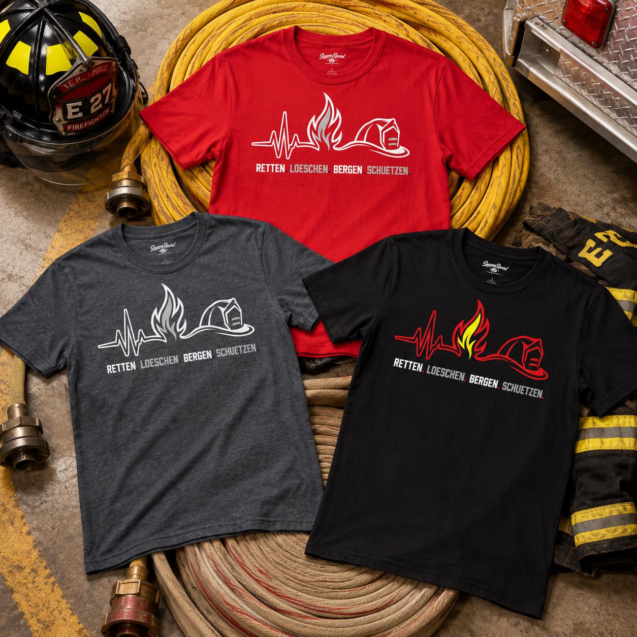 Feuerwehr T-Shirt - Retten Löschen Bergen Schützen Shirt für Feuerwehrmann, Feuerwehrfrau & freiwillige Feuerwehr