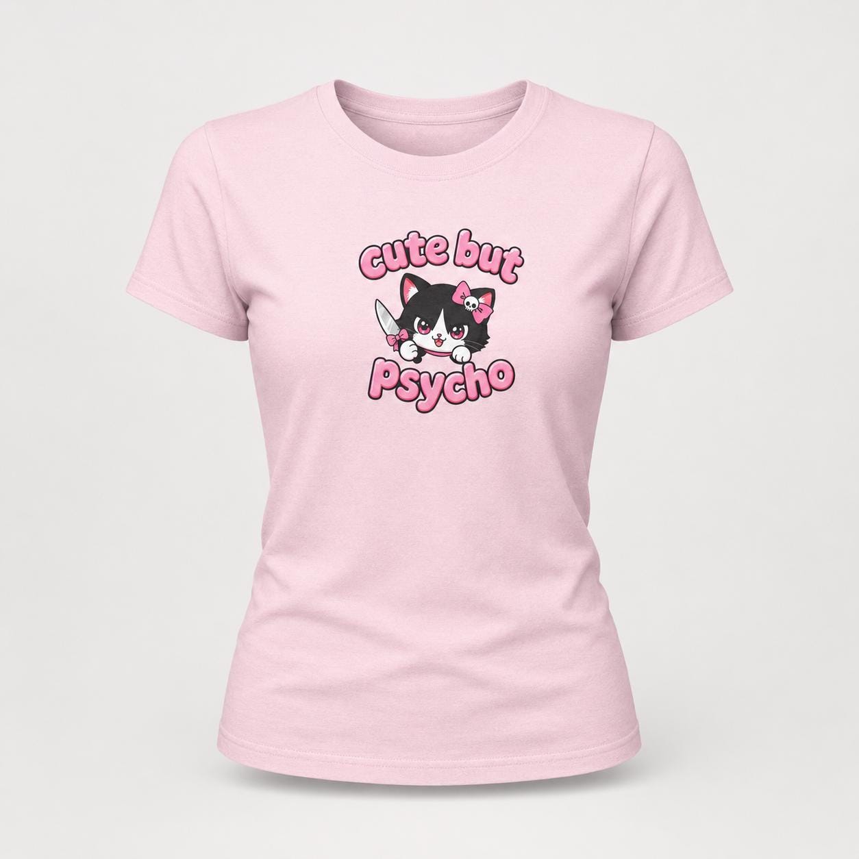 Cute But Psycho Shirt, Pink Kawaii Cat T-Shirt for Women, Funny Sassy Graphic Tee, Cute Psycho Shirt, Gift for Her