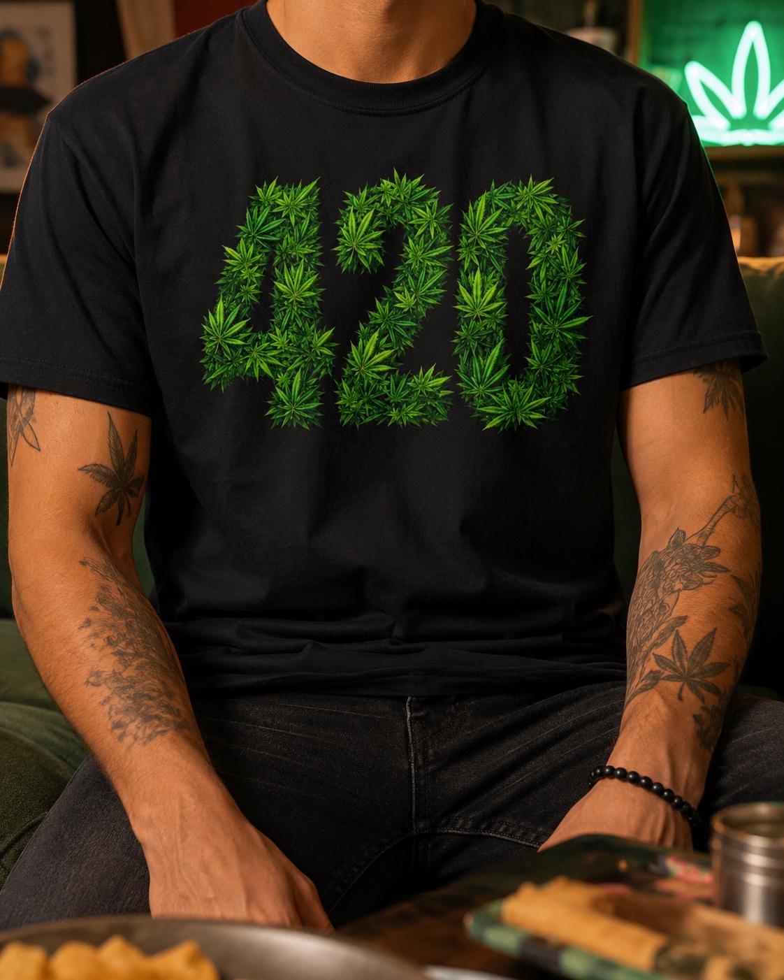 420 T-Shirt Cannabis Blatt Motiv, Kiffer Shirt, Weed Geschenk, Stoner Shirt, Hanf Shirt für Männer & Frauen