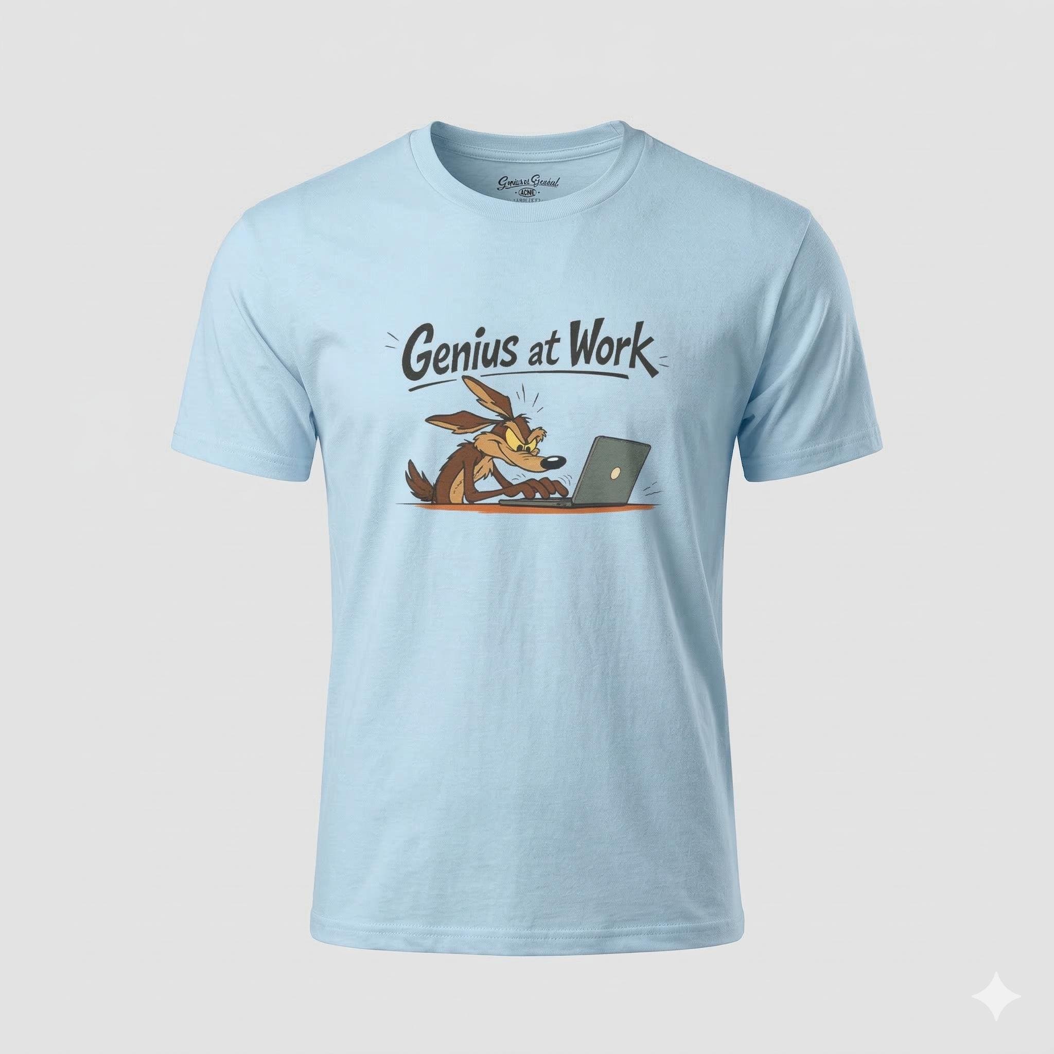 Programmierer T-Shirt, Wile E. Coyote, Genius at Work! Geschenk für Software Entwickler & Informatiker, IT Nerd Coding. Shirt Unisex
