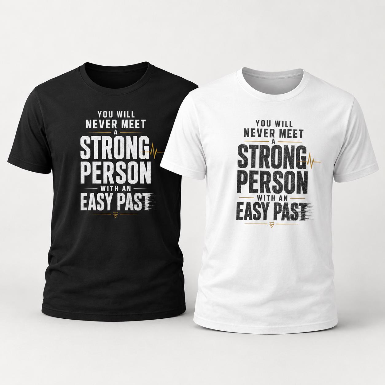Zwei Shirts nebeneinander: schwarz und weiß mit gleichem Statement-Aufdruck