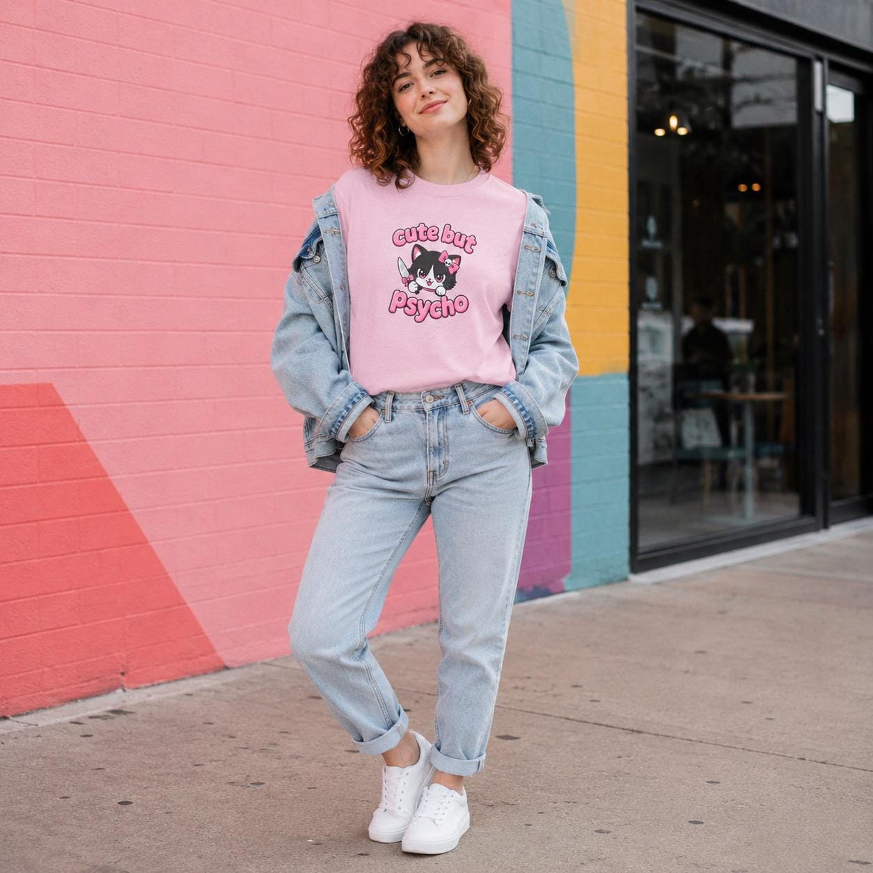 Cute But Psycho Shirt, Pink Kawaii Cat T-Shirt for Women, Funny Sassy Graphic Tee, Cute Psycho Shirt, Gift for Her