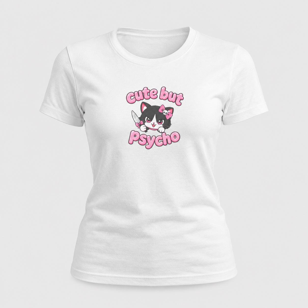 Cute But Psycho Shirt, Pink Kawaii Cat T-Shirt for Women, Funny Sassy Graphic Tee, Cute Psycho Shirt, Gift for Her