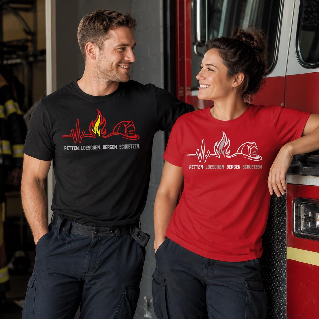 Feuerwehr T-Shirt - Retten Löschen Bergen Schützen Shirt für Feuerwehrmann, Feuerwehrfrau & freiwillige Feuerwehr