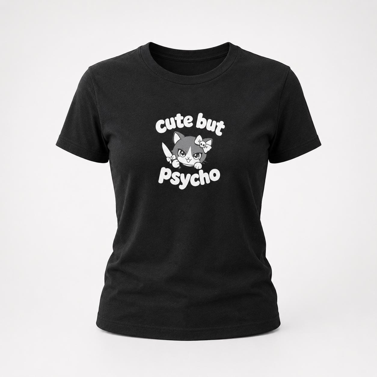 Cute But Psycho Shirt, Pink Kawaii Cat T-Shirt for Women, Funny Sassy Graphic Tee, Cute Psycho Shirt, Gift for Her