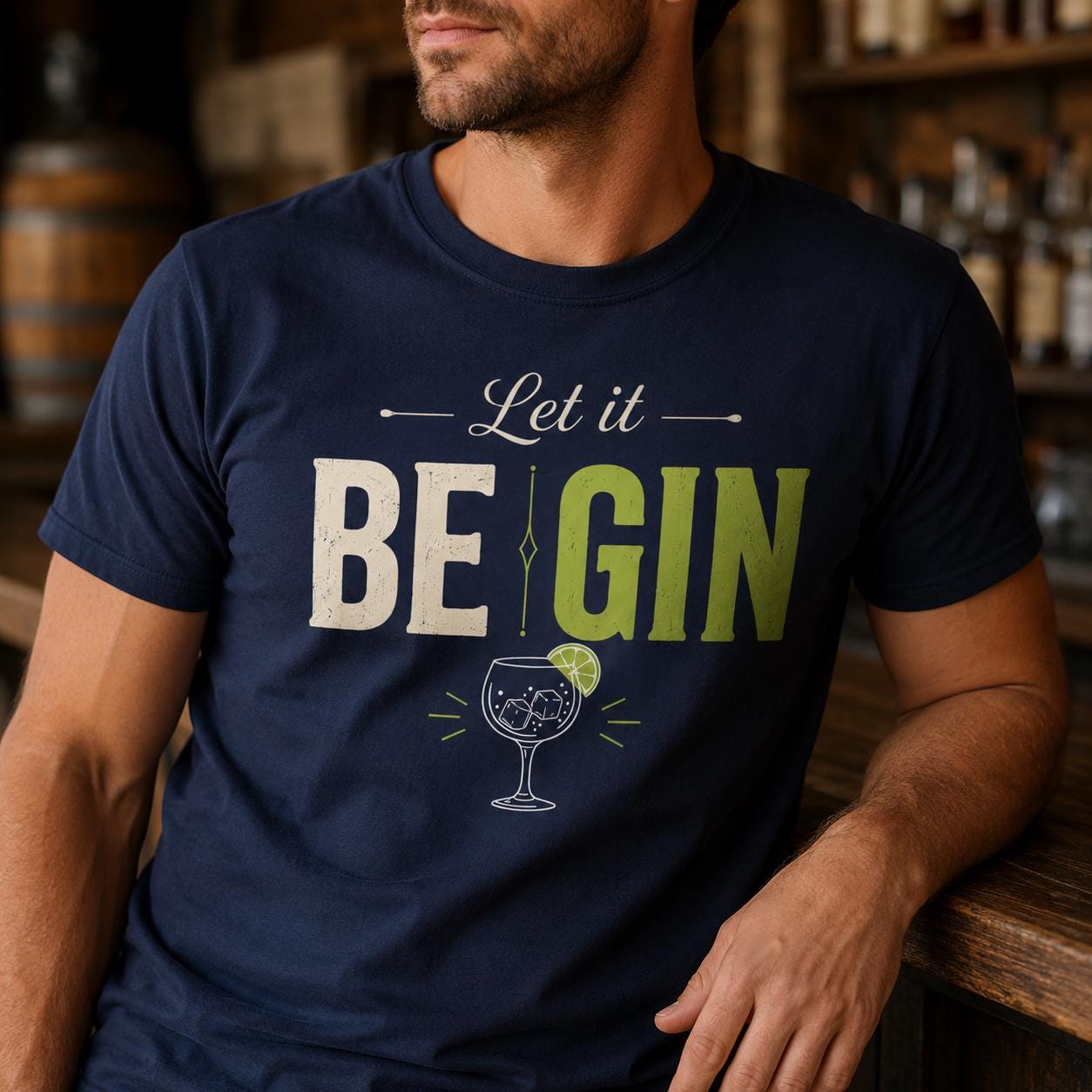 Let it BE GIN Shirt - lustiges Gin T-Shirt für Gin Liebhaber, Party, Barabend, Geschenk für Frauen & Männer, Festival Shirt