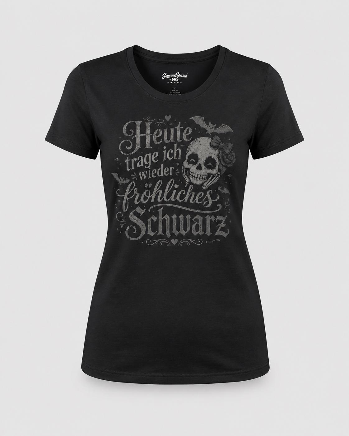 Heute trage ich fröhliches Schwarz Shirt - Gothic T-Shirt mit Totenkopf, lustiges schwarzes Statement Shirt - Floral Goth