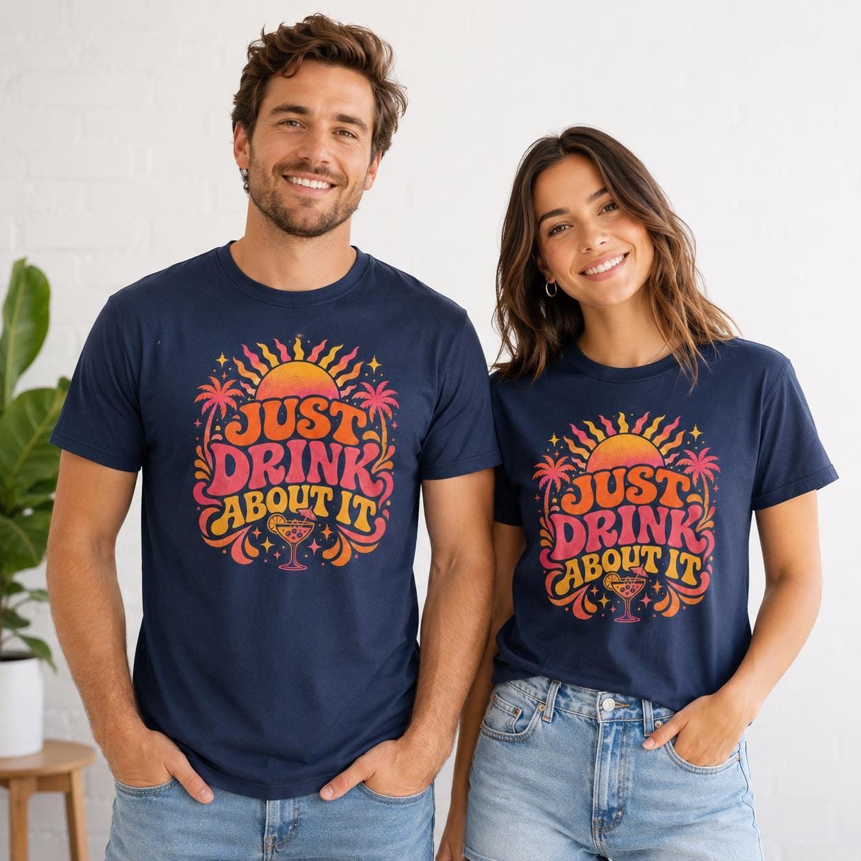 Trinken statt Nachdenken Shirt – Just Drink About It T-Shirt für Festival, Malle, Urlaub, Party & Sommer