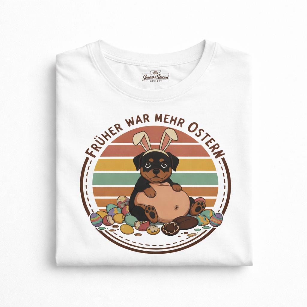 Lustiges Oster T-Shirt mit Hund & Retro-Print – „Früher war mehr Ostern“