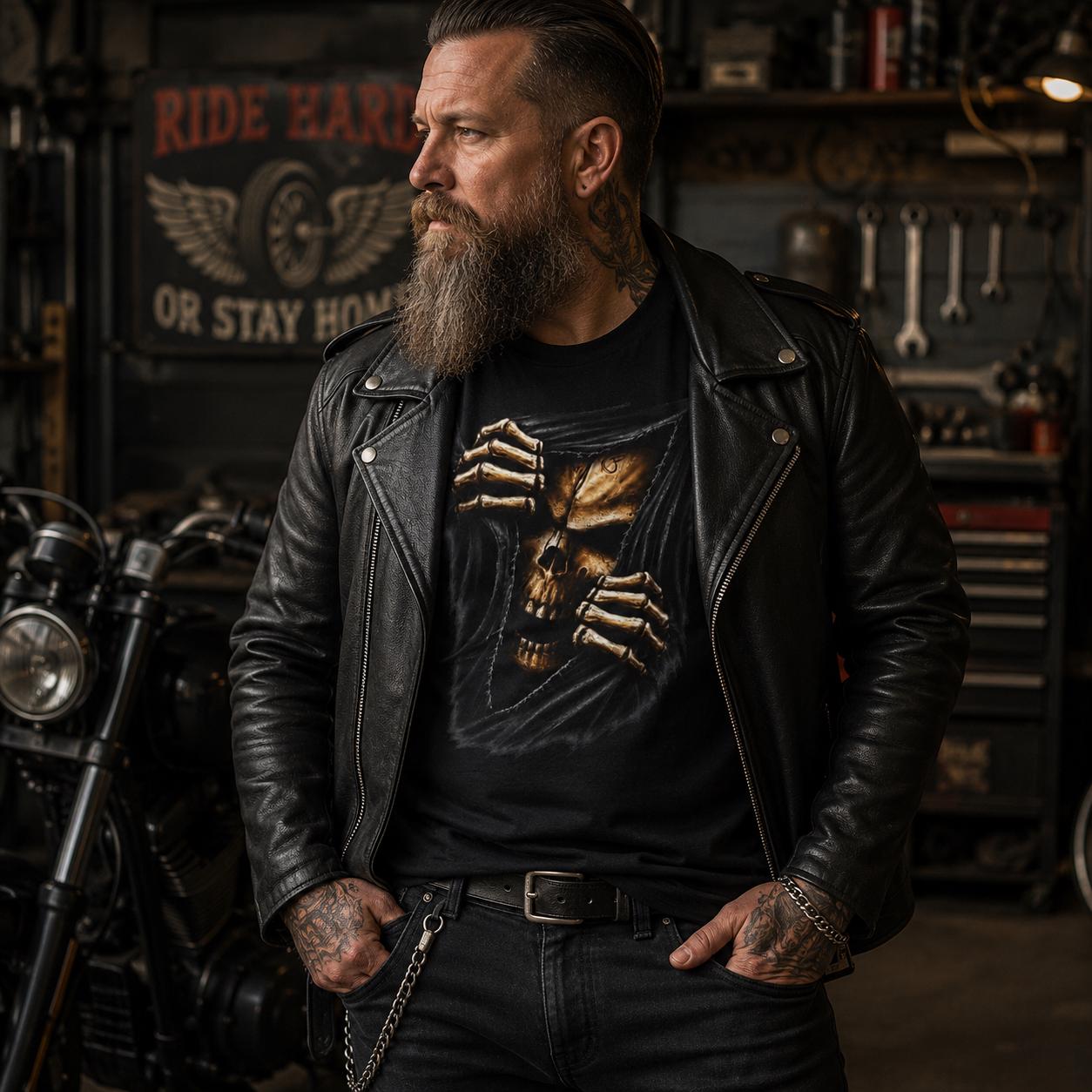 Biker Skull T-Shirt - Gothic Totenkopf Shirt für Metalheads, Motorradfahrer & Dark Streetwear