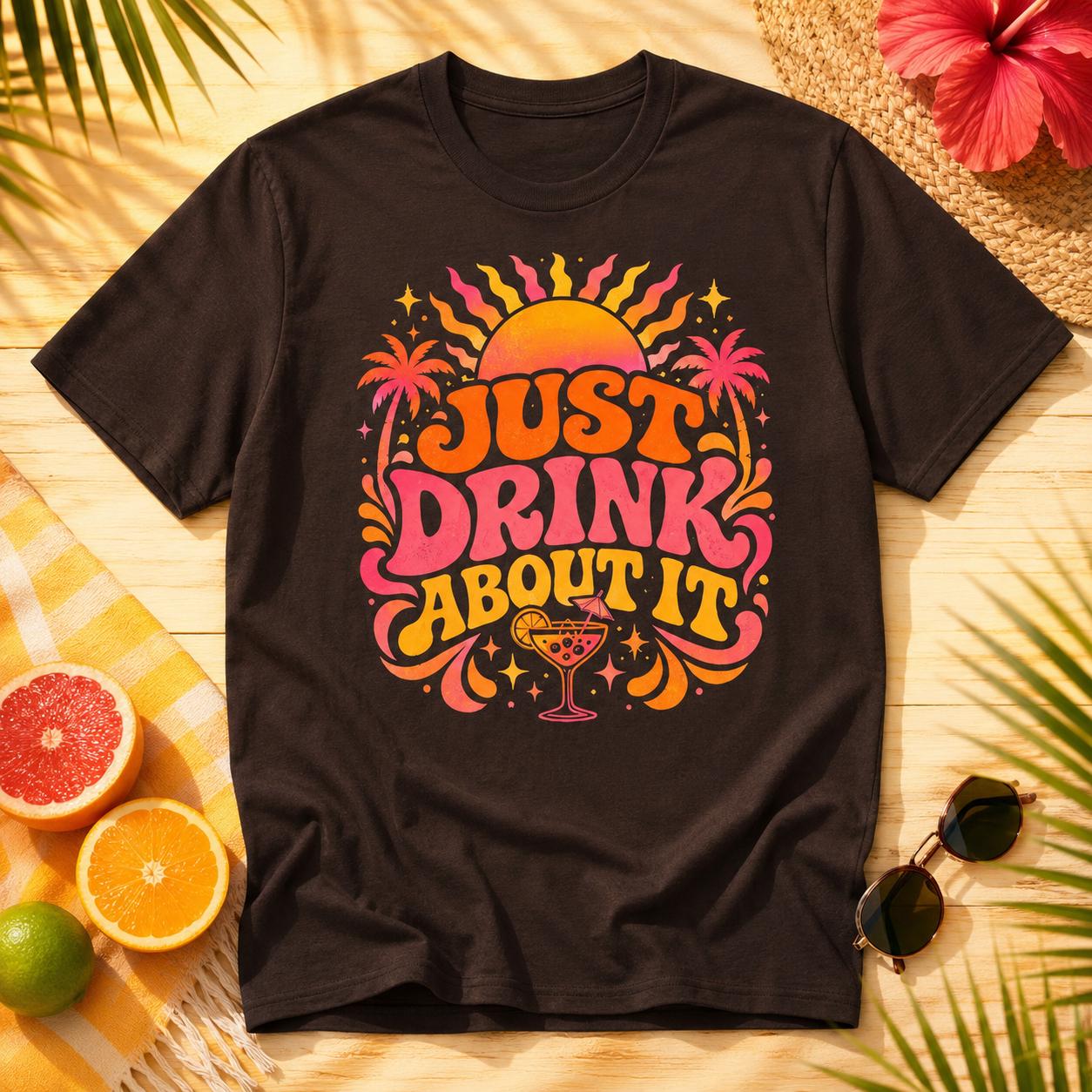 Trinken statt Nachdenken Shirt – Just Drink About It T-Shirt für Festival, Malle, Urlaub, Party & Sommer