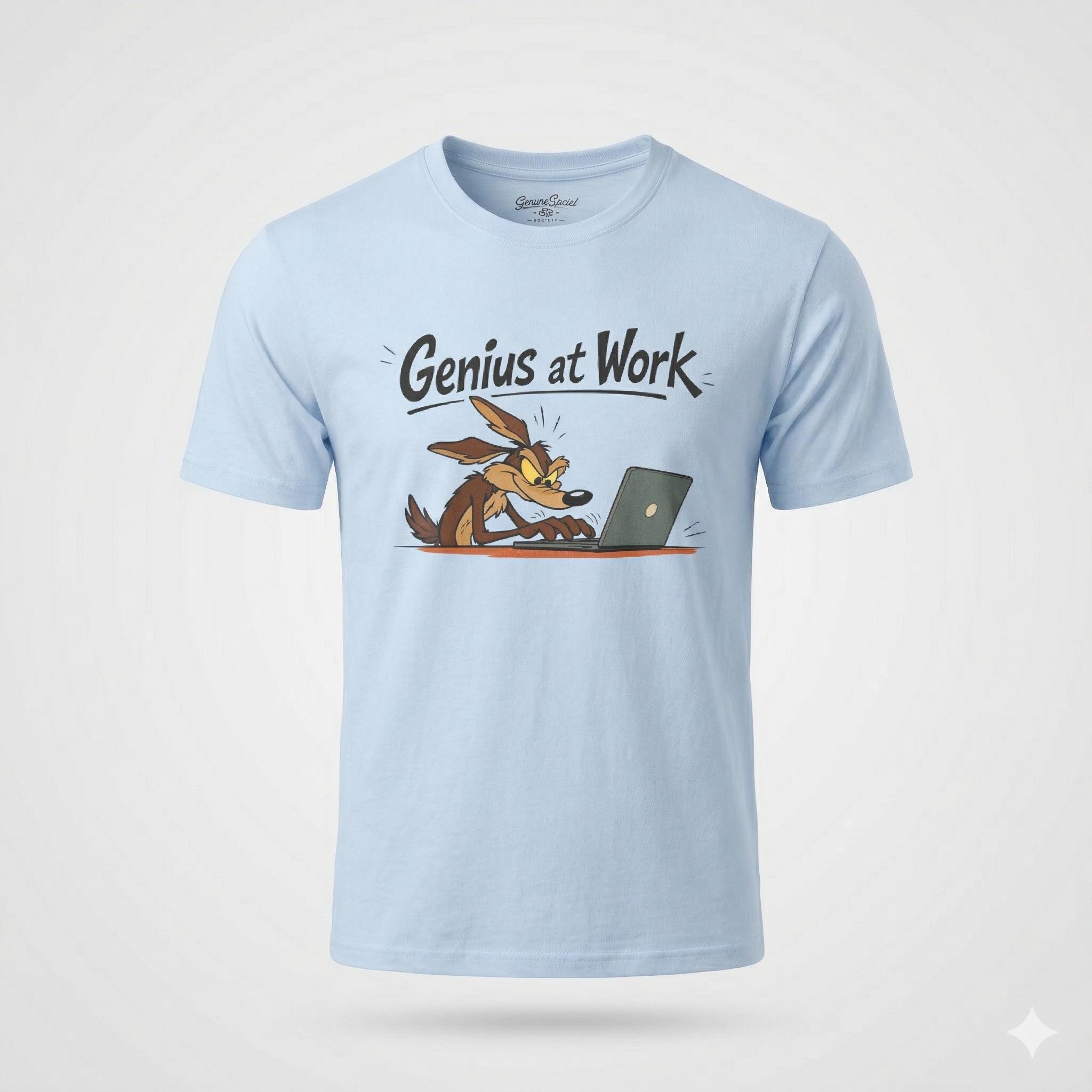 IT Humor Shirt. Genius at Work! Wile E. Coyote, bequemes leichtes Baumwollshirt für Coder, Gamer & Nerds, Unisex Fit