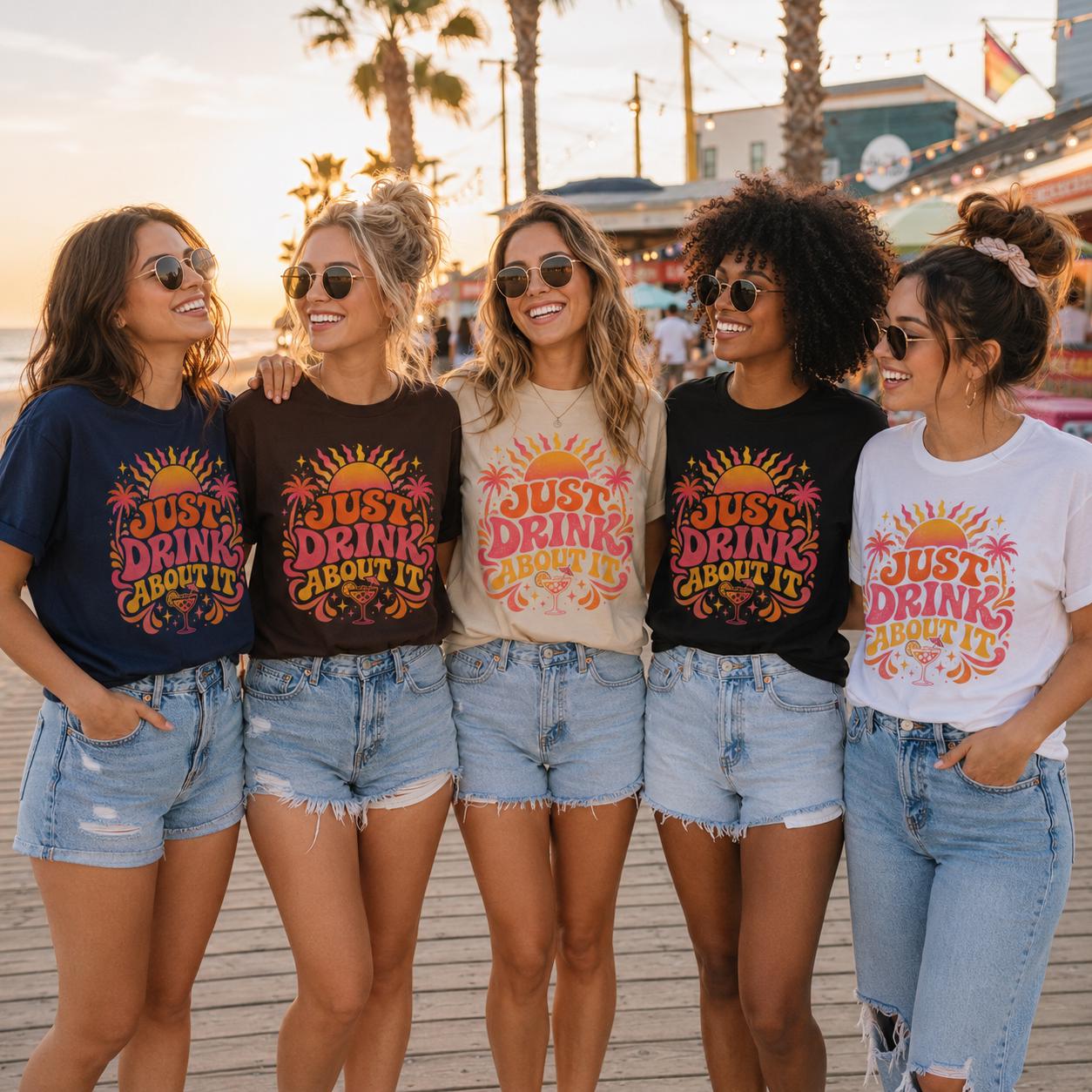 Trinken statt Nachdenken Shirt – Just Drink About It T-Shirt für Festival, Malle, Urlaub, Party & Sommer