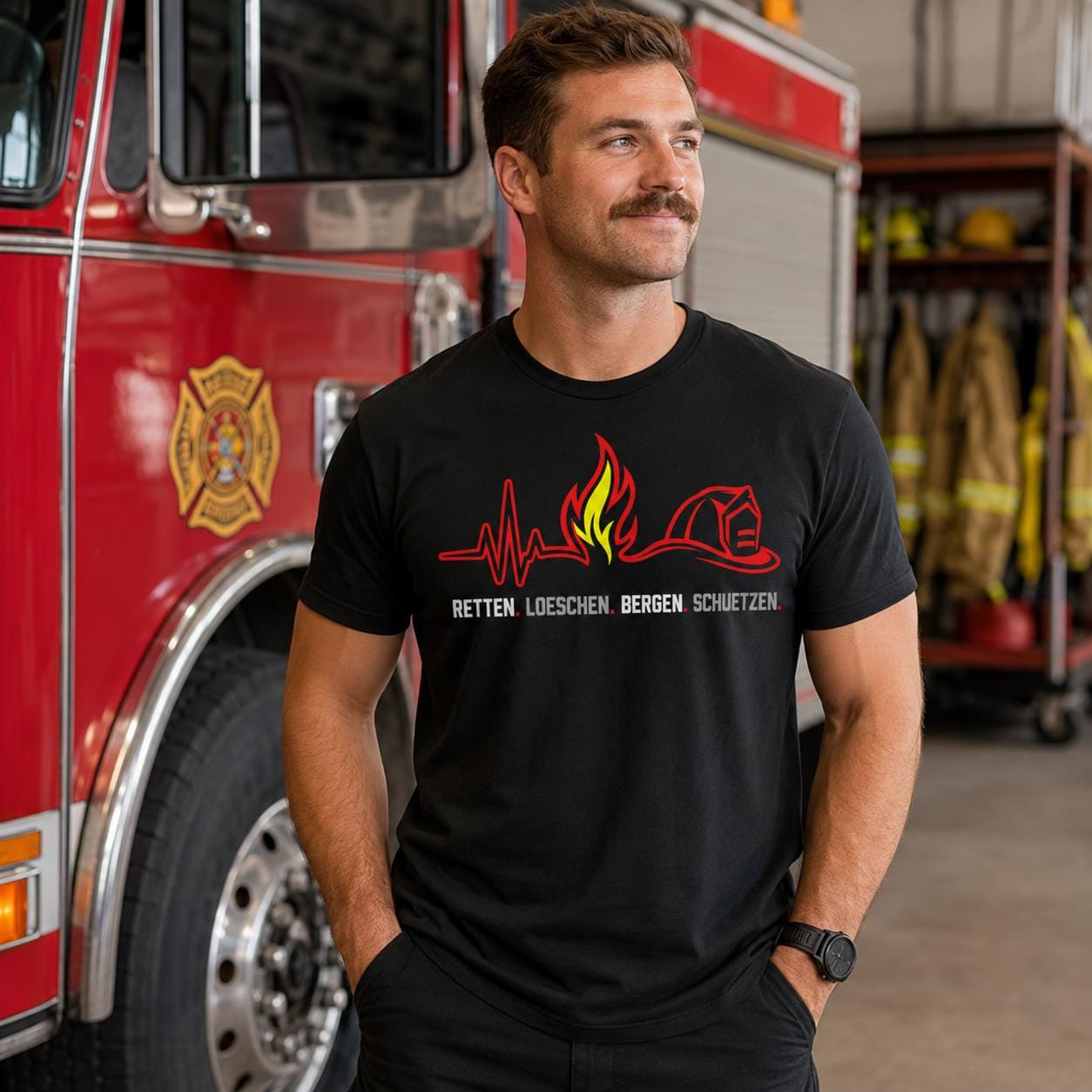 Feuerwehr T-Shirt - Retten Löschen Bergen Schützen Shirt für Feuerwehrmann, Feuerwehrfrau & freiwillige Feuerwehr