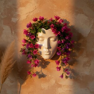 Modern Ceramic Face Sculpture Wall Pot - Female Head Plant Holder Romantic Wall Art Planter