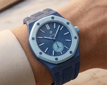 Pulsera de reloj Royal Pop azul LAN hecha a mano para AP Swatch Style, correa de caucho de silicona integrada, estilo AP Royal Oak, accesorios