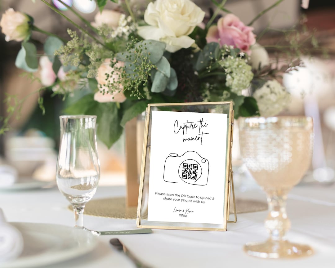 Wedding QR Code Photo Upload Sign, Editable Canva Template, Reception ...