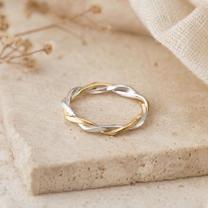 Silver Brass Two Tone Twist Ring, Mixed Metal Ring, Handmade Jewelry, Silver Jewelry Style, Anniversary Gift for Her,  Stacking Ring